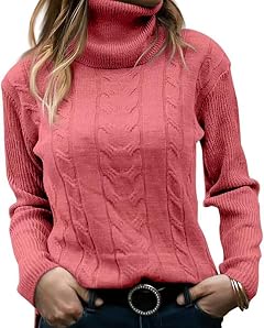 Womens Retro High Neck Pullover Sweater Long Sleeve Casual Warm Top for Vacation and Daily Wear