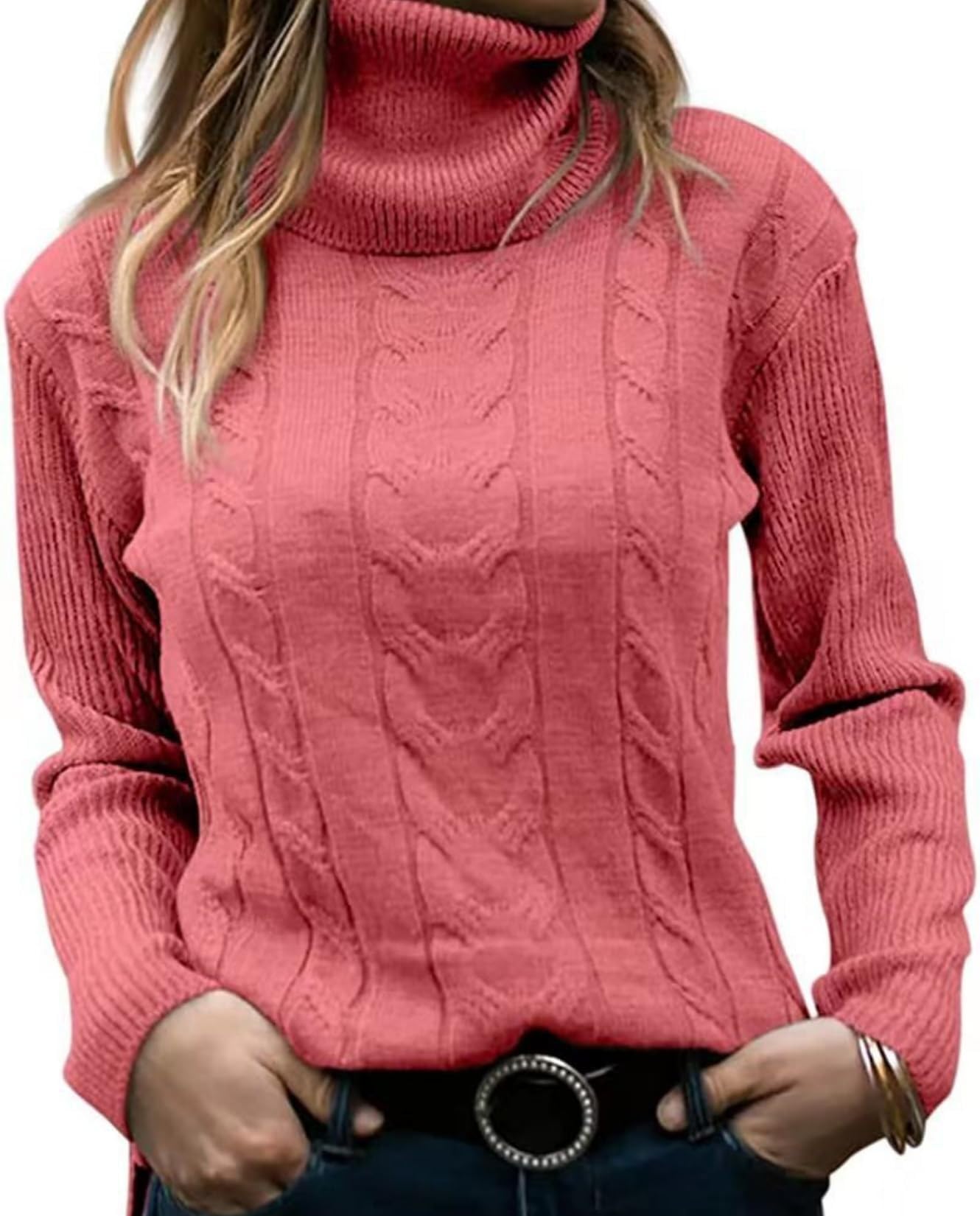 Womens Retro High Neck Pullover Sweater Long Sleeve Casual Warm Top for Vacation and Daily Wear