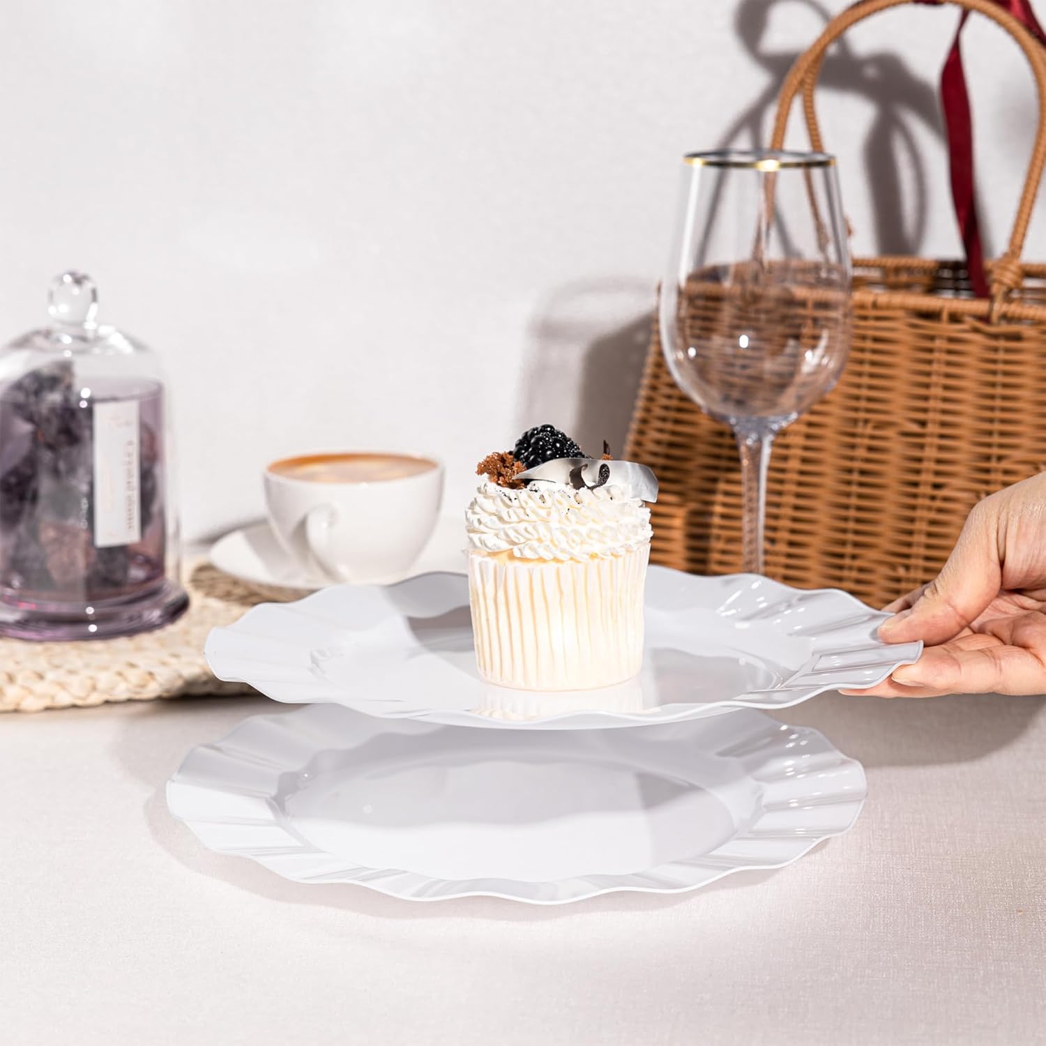 72 Pack White Plastic Plates, 10" Disposable Wave Dinner Plates Elegant Heavy Duty Serving Dishes for Party, Wedding, Thanksgiving, Christmas - Image 6