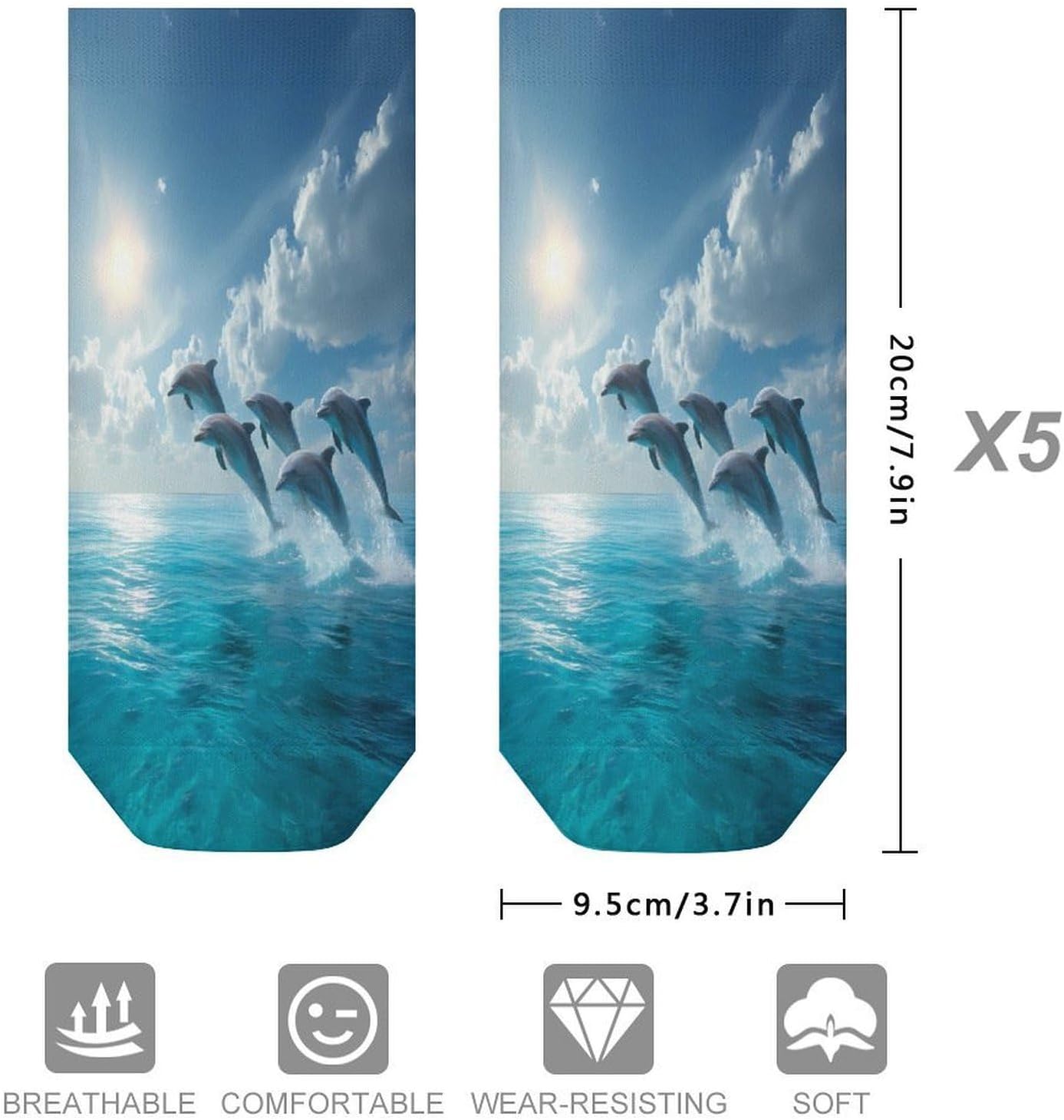 Dolphins Jumping Socks for Men Women 5 Pairs Ankle Socks