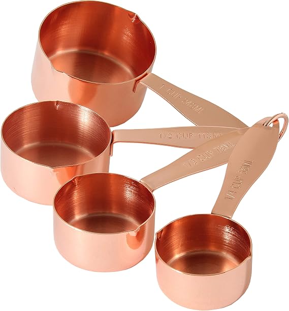Premium Set of 4 Measuring Cups with Pouring Spouts, Copper Colored Steel, Heavy Duty