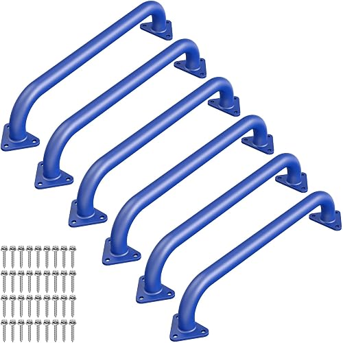 SELEWARE 6Pcs 17" Blue Monkey Bars Indoor, Metal Playground Safety Handles | 500LB Heavy Duty Fully Welded Steel Kids Grab Bars for Indoor/Outdoor Playset Treehouse Climbing Frame Wall ladder Backyard