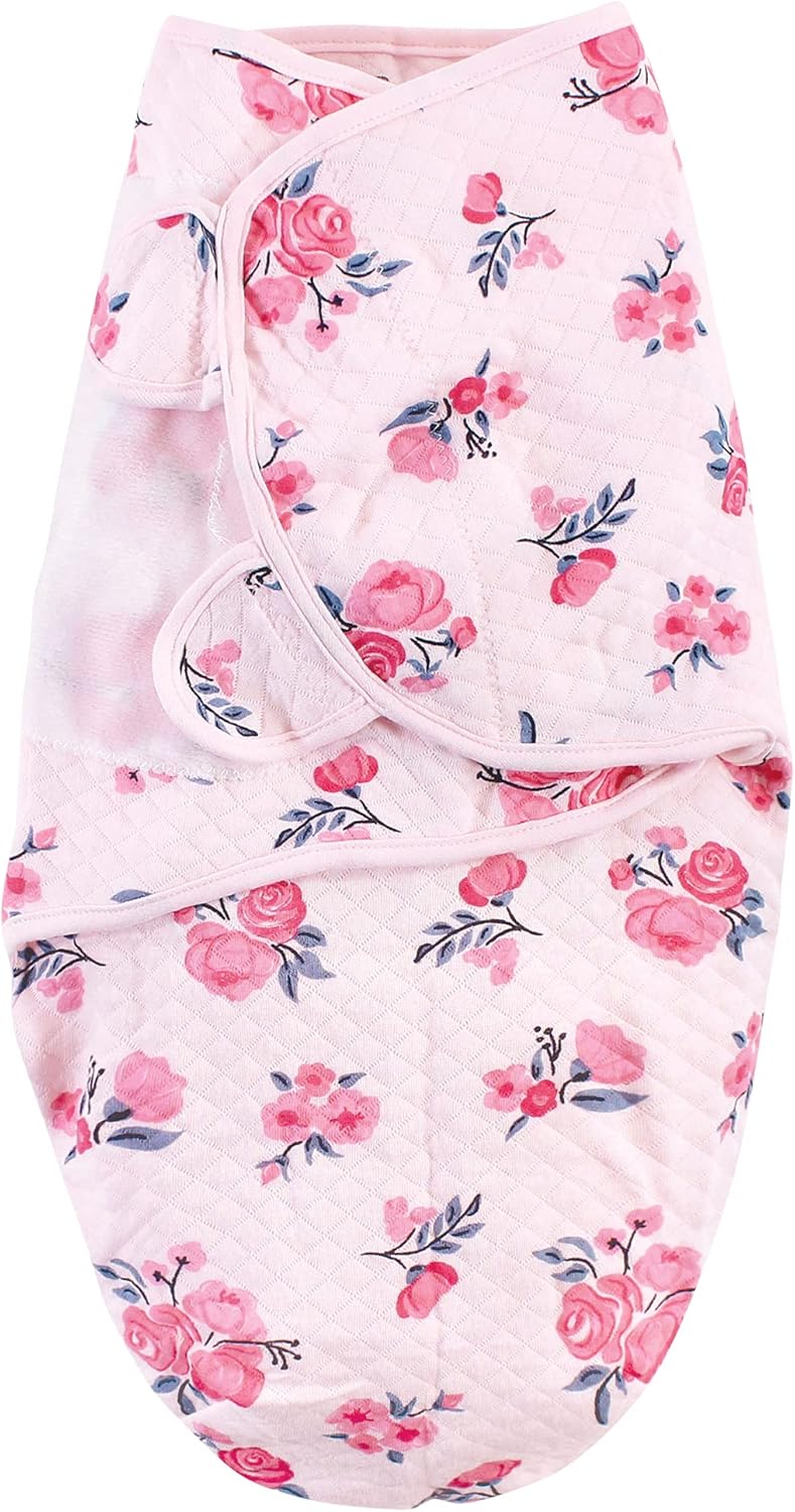 Hudson Baby Unisex Baby Quilted Cotton Swaddle Wrap 3pk, Pink Navy Floral, 0-3 Months