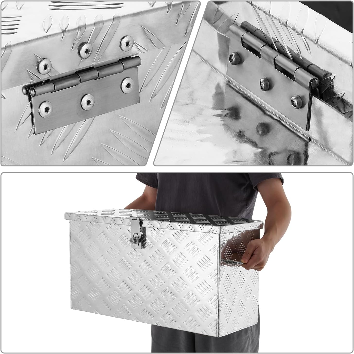 DNA MOTORING Truck Tool Box Lockable Storage Box, Aluminum Tool Box for Bed of Truck, w/Lock & Keys, 27" X 9.4" X 12.6" Silver, TBOX-T5-008-ALU