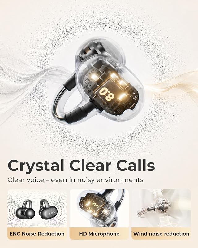 Sanag S6S Ultra Open Ear Headphones, Bluetooth 6.0 Clip On Earbuds, 42H Playtime IPX7 Waterproof, Lightweight for Running Gym Cycling, App EQ Control, Black image 6