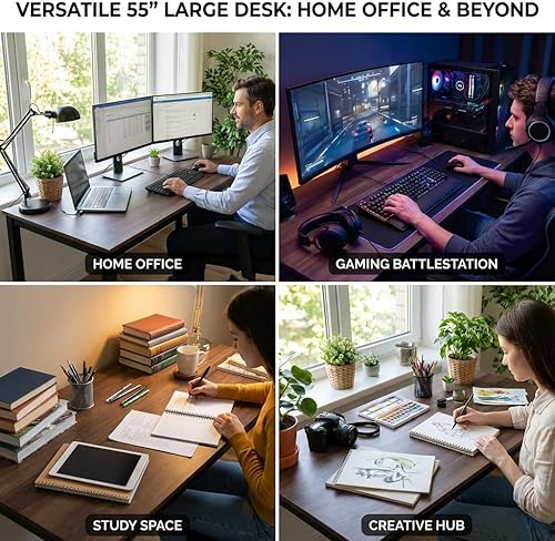 Miniatura 7 de Escritorio grande para computadora de 47 pulgadas, escritorio de estilo moderno y simple para oficina en casa, dormitorio, escritorio de estudio