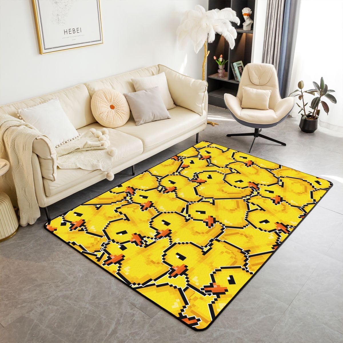 Homewish Pikselowe urocze dywany z motywem kaczki 150 x 200 cm - kreskówka kawaii zwierzę salon dywan piękny dom stworzenie nie gubi włosia dywan uroczy ręcznie rysowane duże dywany