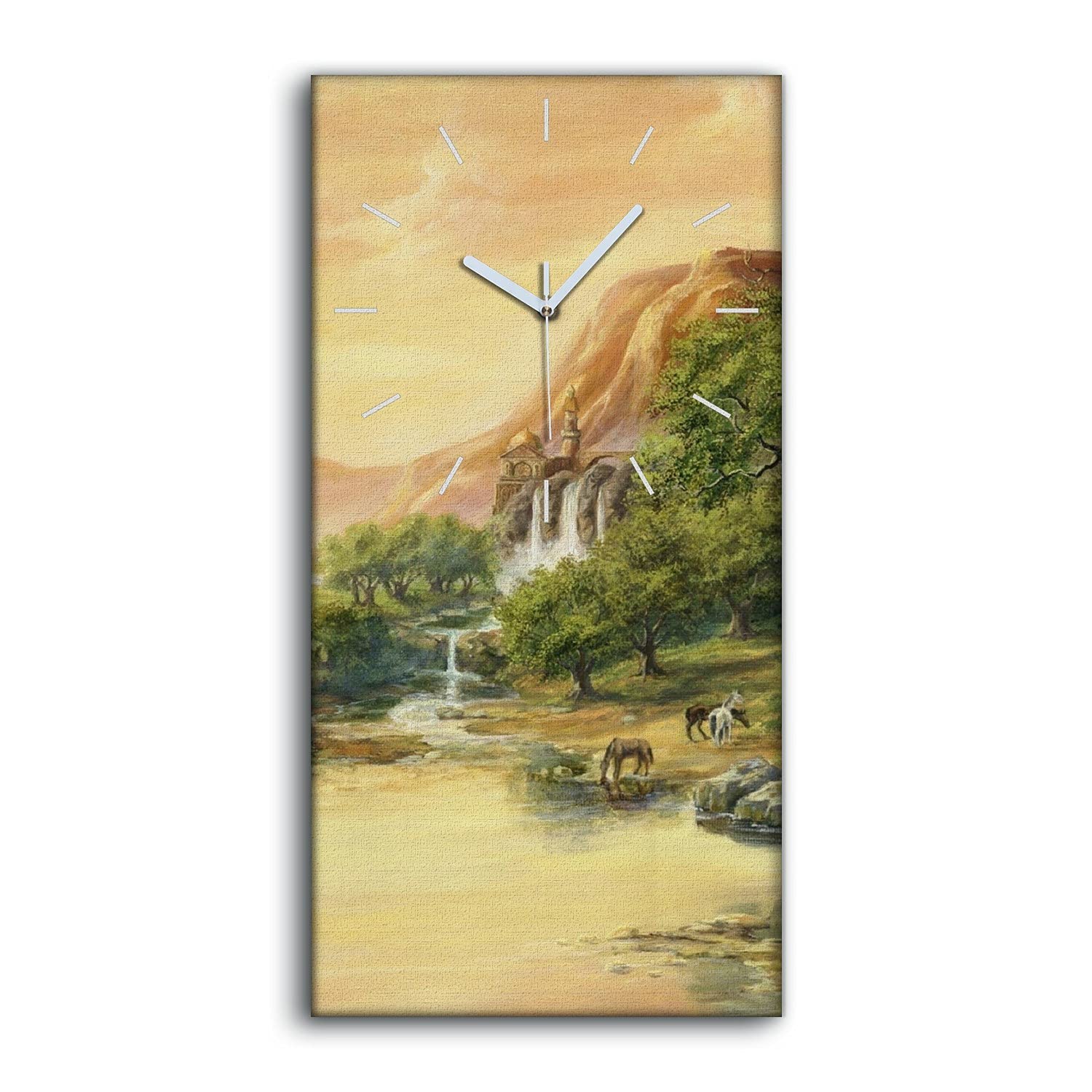 Horloge sur Toile Fantasy Arbres Montagnes 30x60cm Décoration Salon