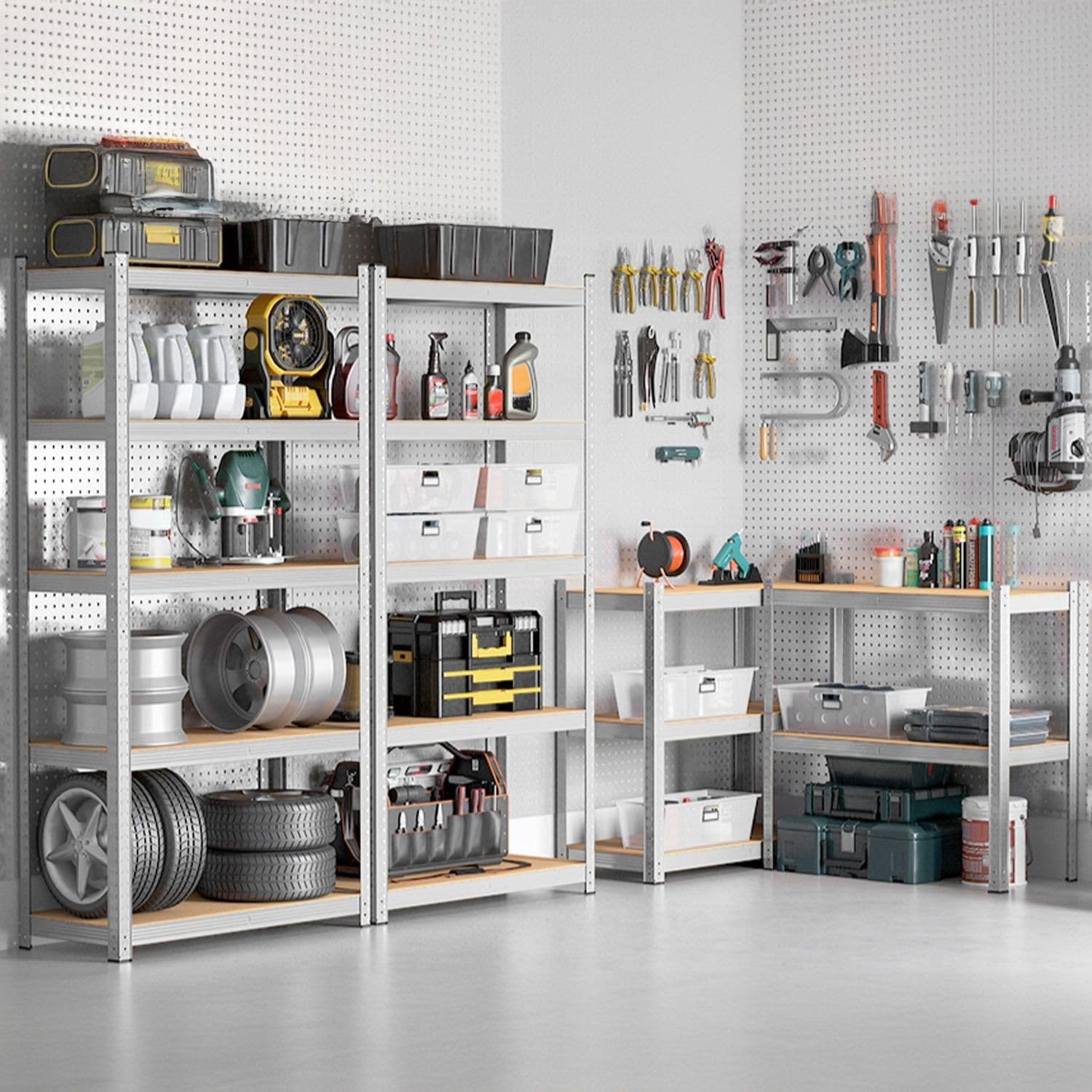7H Seven House - Estantería Modular Almacenaje (Pack 2), Acero Galvanizado y MDF Antihumedad, Hogar, Trastero, Garaje, 5 Baldas Ajustables, Carga Máxima 875Kg, 90x40x180cm (Largo x Ancho x Alto)