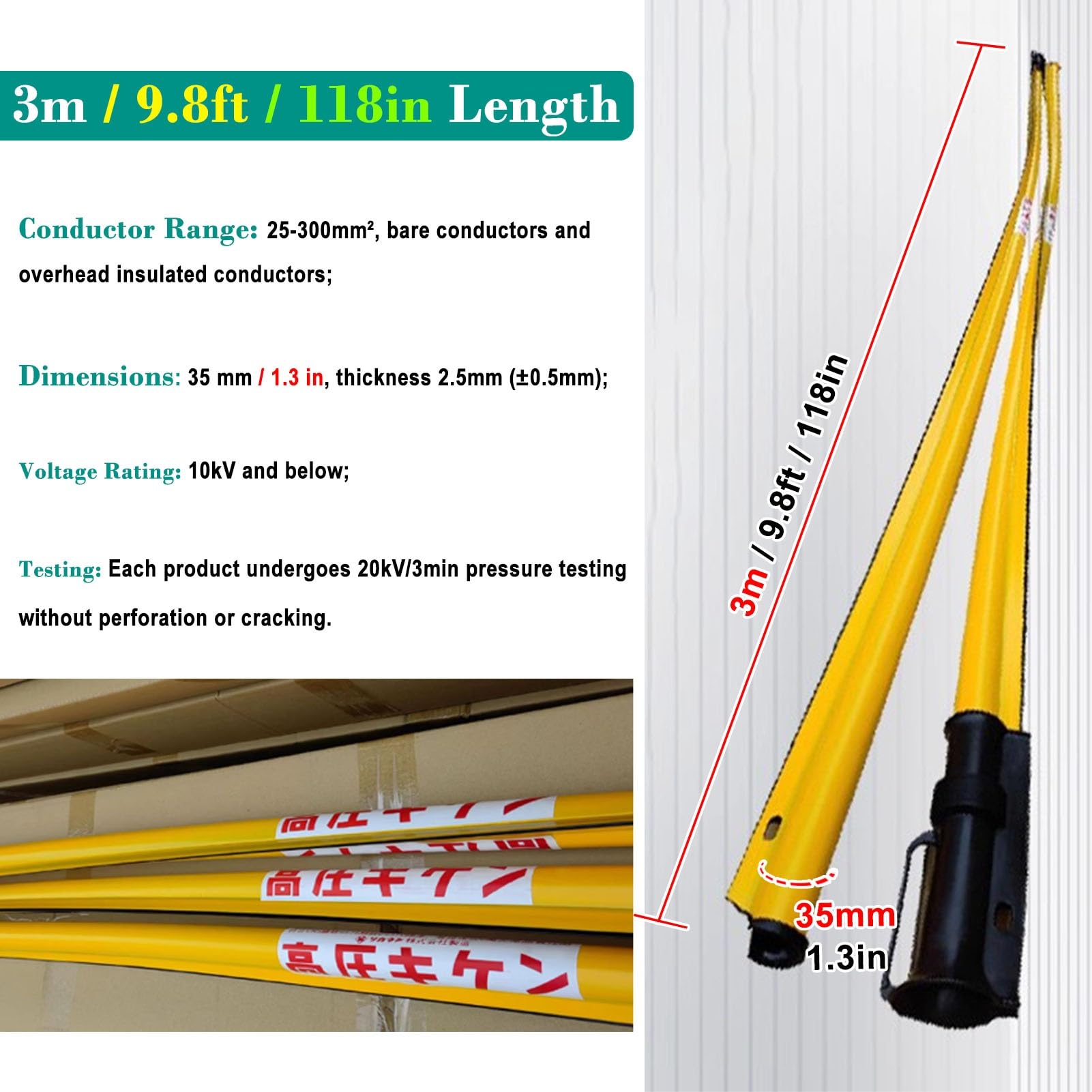Manguitos aislantes eléctricos antielectrocución, resistencia dieléctrica de hasta 10000 V, tubo protector portátil a presión, no conductor, 3 m, amarillo