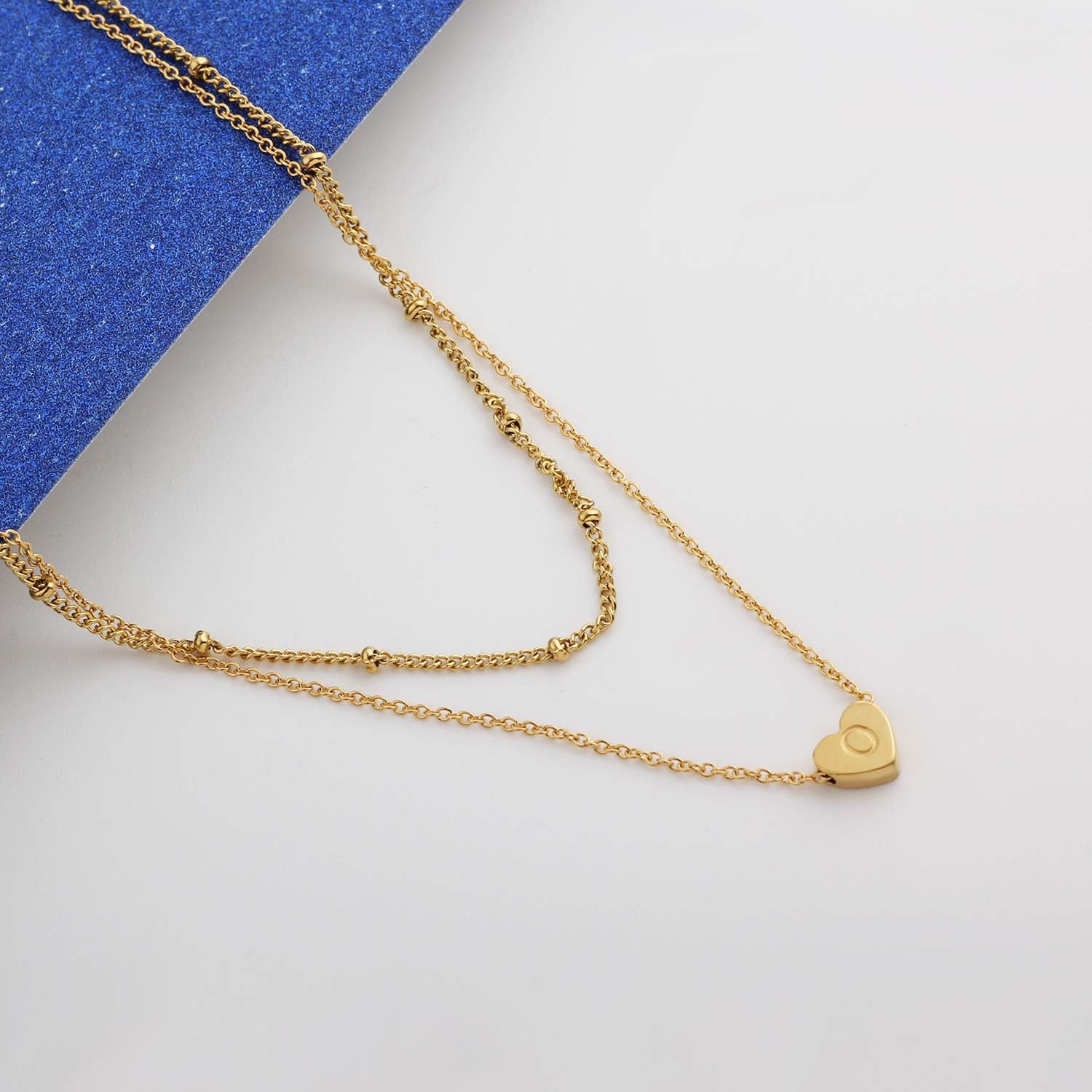 Layered Heart Initial Necklace for Women 18K Gold Plated Stainless Steel Beaded Chain Choker Necklace Personalized Tiny Letter A Name Necklace - Image 4