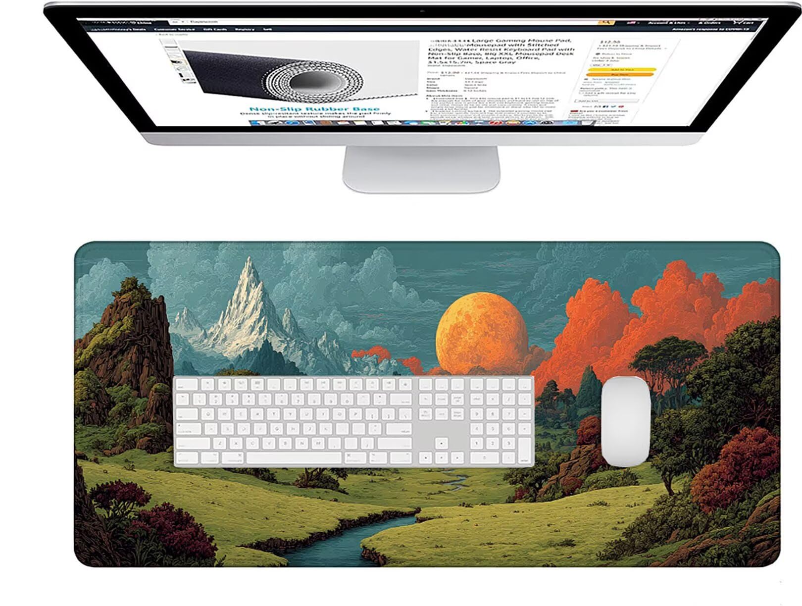 Tappetino Mouse Gaming Grigio Tappetino Mouse XXL 1000x500x3 mm, Paesaggio Mousepad Accessori Gaming con Bordi Cuciti, Sottomano Scrivania Migliorare la Precisione e la Velocità per Giocatori w-9302