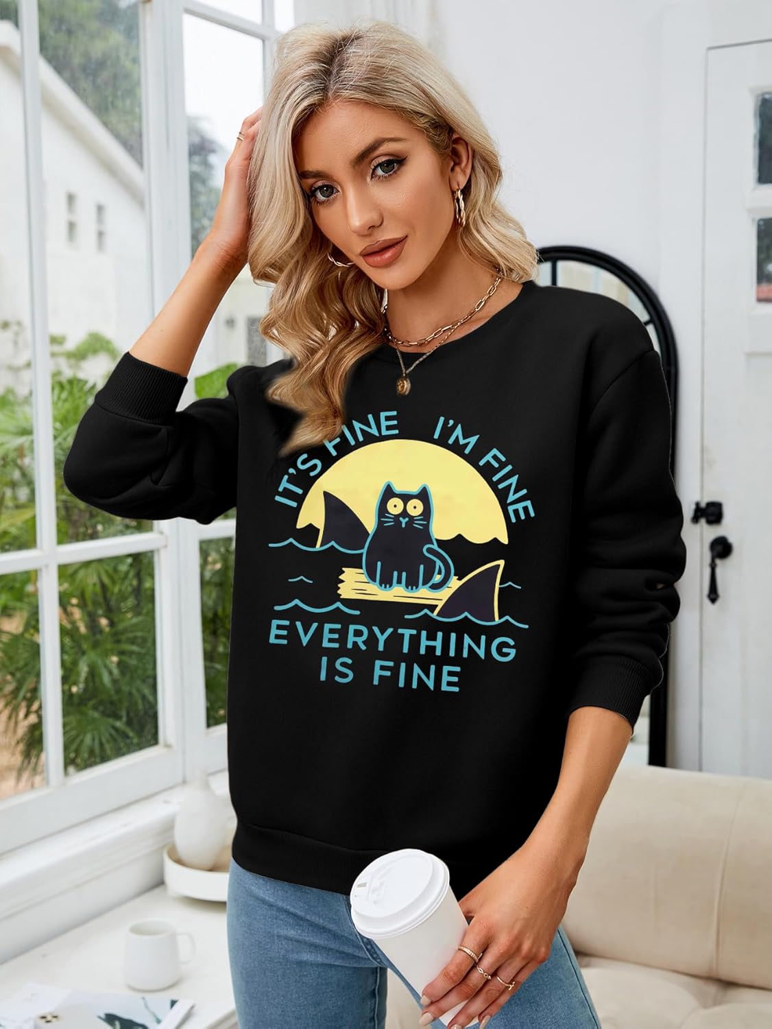 VILOVE Funny Sweatshirts for Women It‘s Fine I’m Fine Everything is Fine Shirts Inspirational T-Shirt Cute Sayings Tee Tops - Image 3