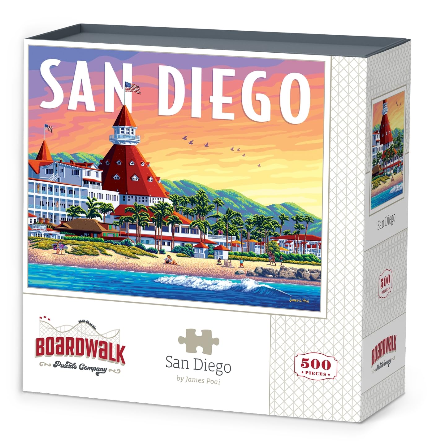 Boardwalk Puzzles San Diego Hotel del Coronado, 500 Piece Jigsaw Puzzle for Adults, Made in USA