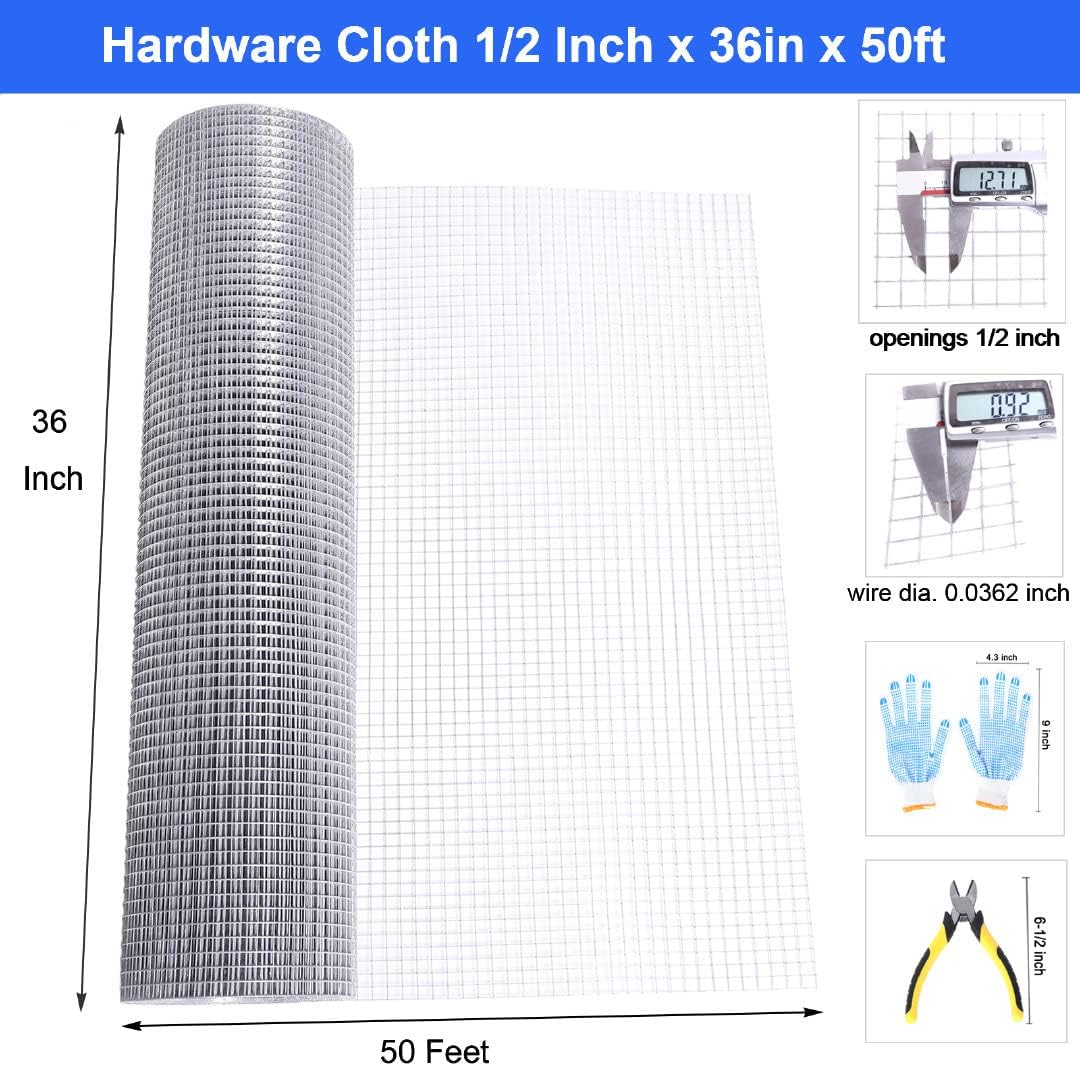 Rocicmhy Hardware Cloth 1/2 inch 36x50 ft & 1/4inch 48x50 ft,Chicken Coop Wire,Hot Dipped Galvanized Wire Mesh Roll,Chicken Wire Fence Rolls,Welded Wire Fencing,Rabbit Wire Mesh for Chicken Wire Fenci - - 
