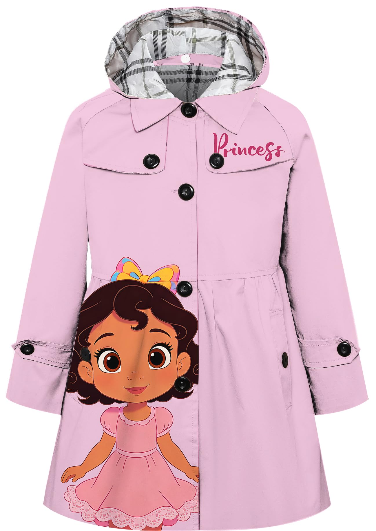 Betusline Girl's Single Breasted Trench Coat Hooded Dress Coat Outerwear, 2-14 Years