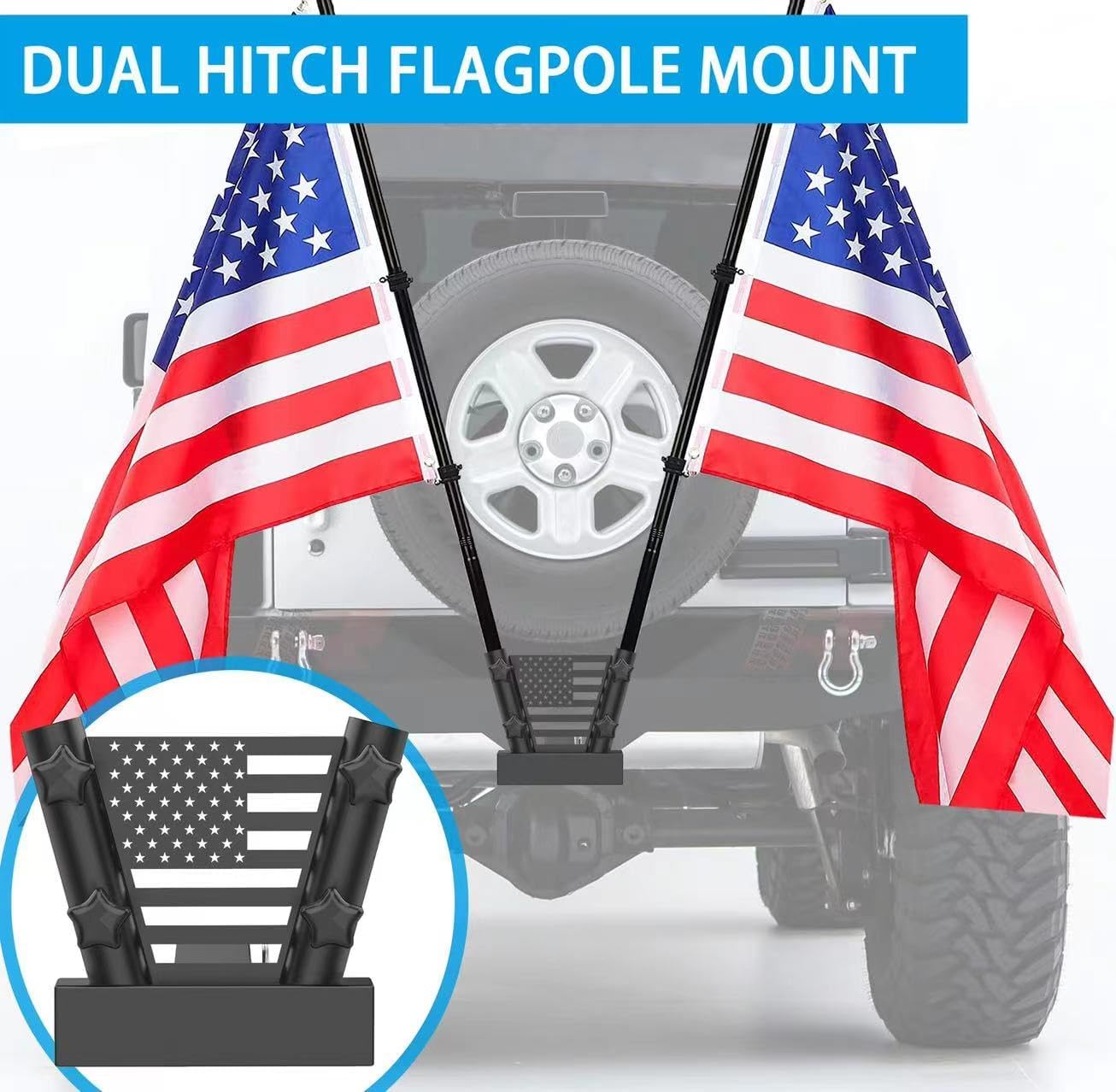 Universal 2" Hitch Receiver Flag Pole Holder for Poles Under 1.3" - Fits Trucks, SUVs, Jeeps, Trailers, and Most Vehicles