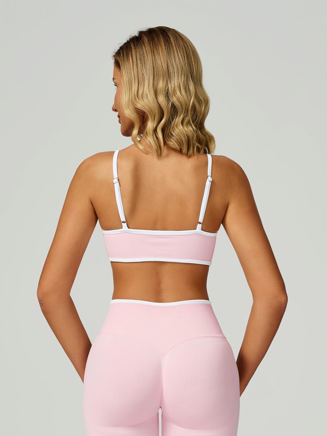 ABOCIW Women's Color Block Sports Bras Seamless Adjustable Spaghetti Straps Workout Gym Bra Wireless Yoga Crop Tops - Image 2