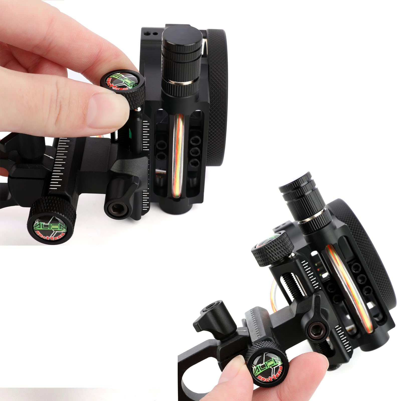 5 Clavijas Mira para Arco Compuesto Miras de Tiro con Arco para diestros y Zurdos Mira de Caza de Aluminio con Luz de Tiro Accesorio de Tiro
