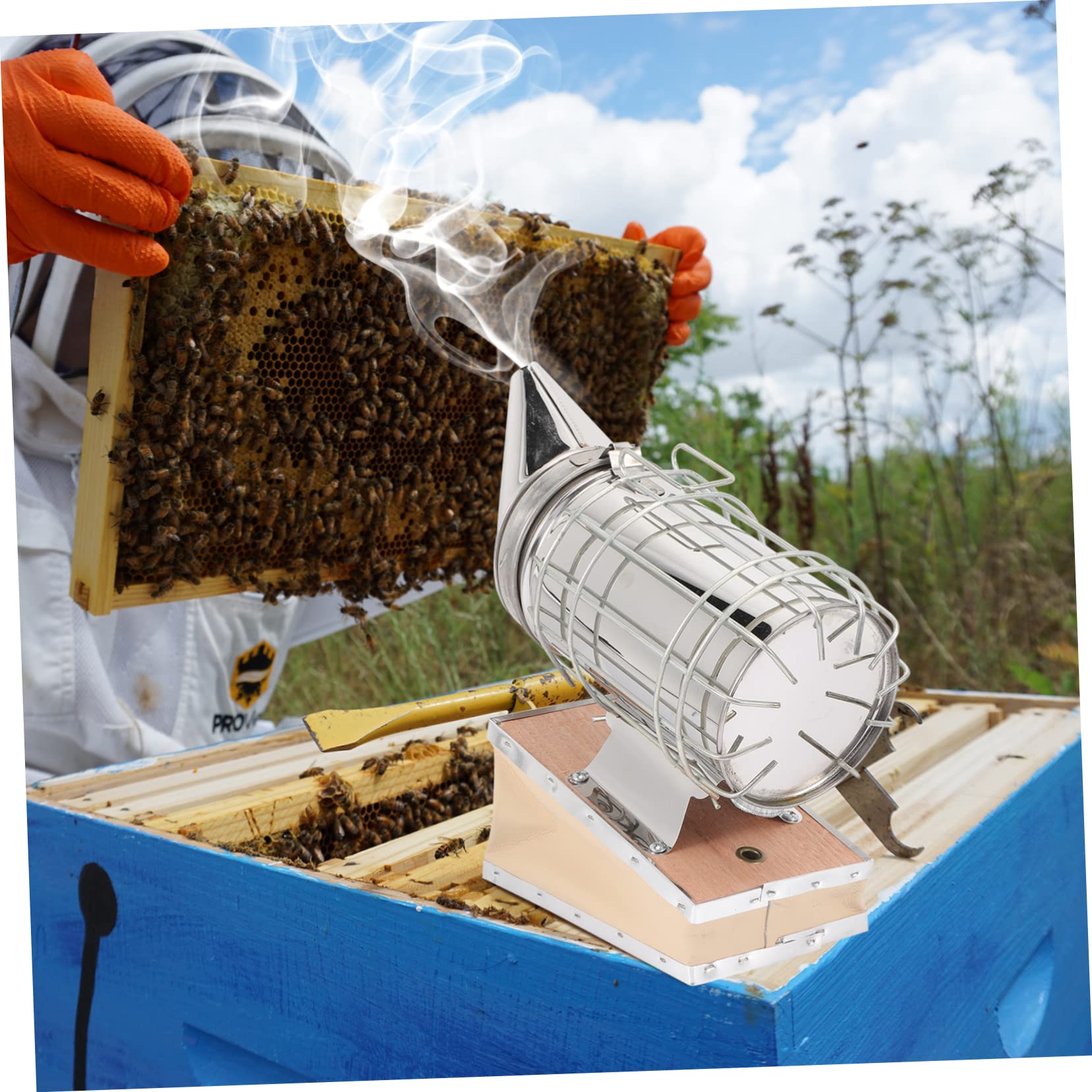 Kleiner Bienenstock Smoker aus Edelstahl mit Hitzeschild für Imker
