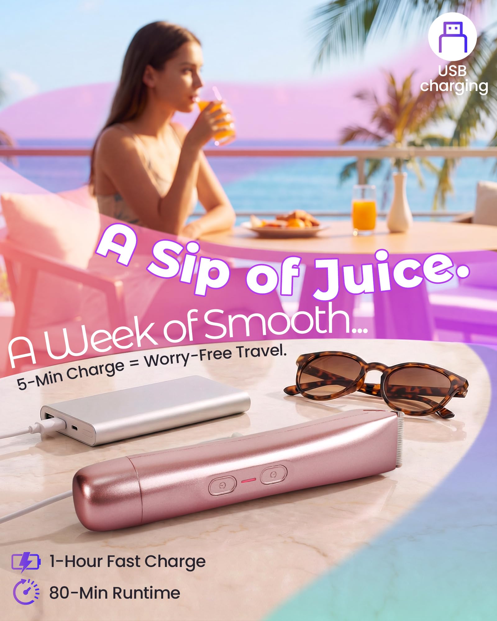 Rasoir pour femme, 2 en 1, double tête, rechargeable par USB, pour le visage, rasoir électrique pour les jambes, les bras et le visage, étanche IPX7 (or rose)