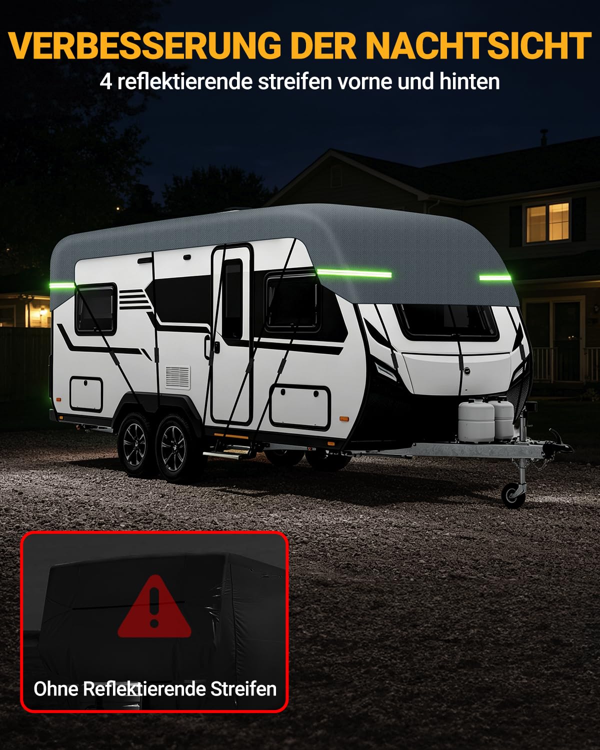 5,5x3m Wohnwagen Abdeckung Dach Abdeckplane Wohnwagen wasserdicht Wohnwagen Schutzhülle Dach 170G Vliesstoff Schützt vor UV Regendicht mit Reflektorstreifen