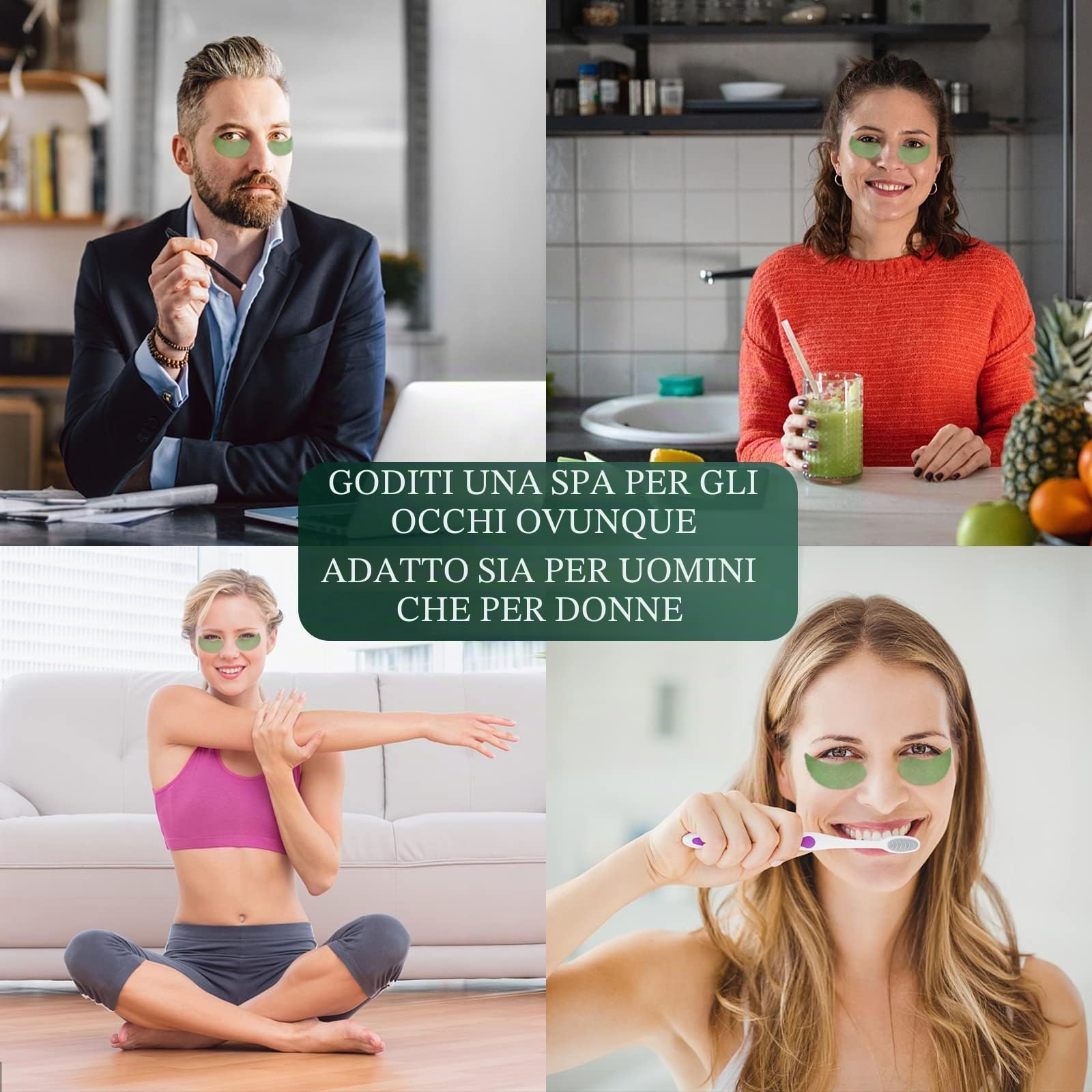 Collagene Patch Occhi al Tè Verde, Patch Occhiaie e Borse, Anti Rughe, Rimuovi Borse e Puffiness, Idrata Anti-Età, 30 Paia