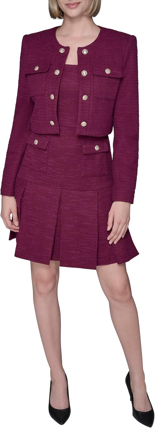 Karl Lagerfeld Womens Long Sleeve Embellished Tweed Cropped Jacket - Image 2