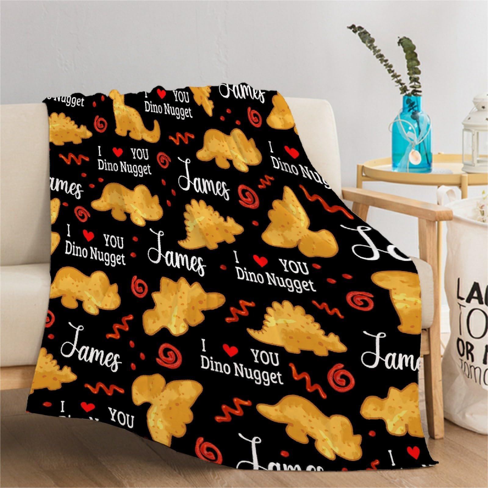 Custom Chicken Nuggets Blanket - Personalized Dino Nugget Blanket - Funny Food Custom Name Blanket - 50