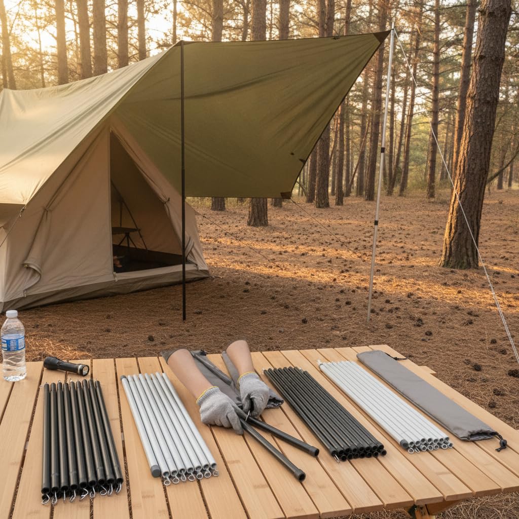 Zeltstangen Set aus Metall für Camping, Silber, 25mm 2,4m Tasche