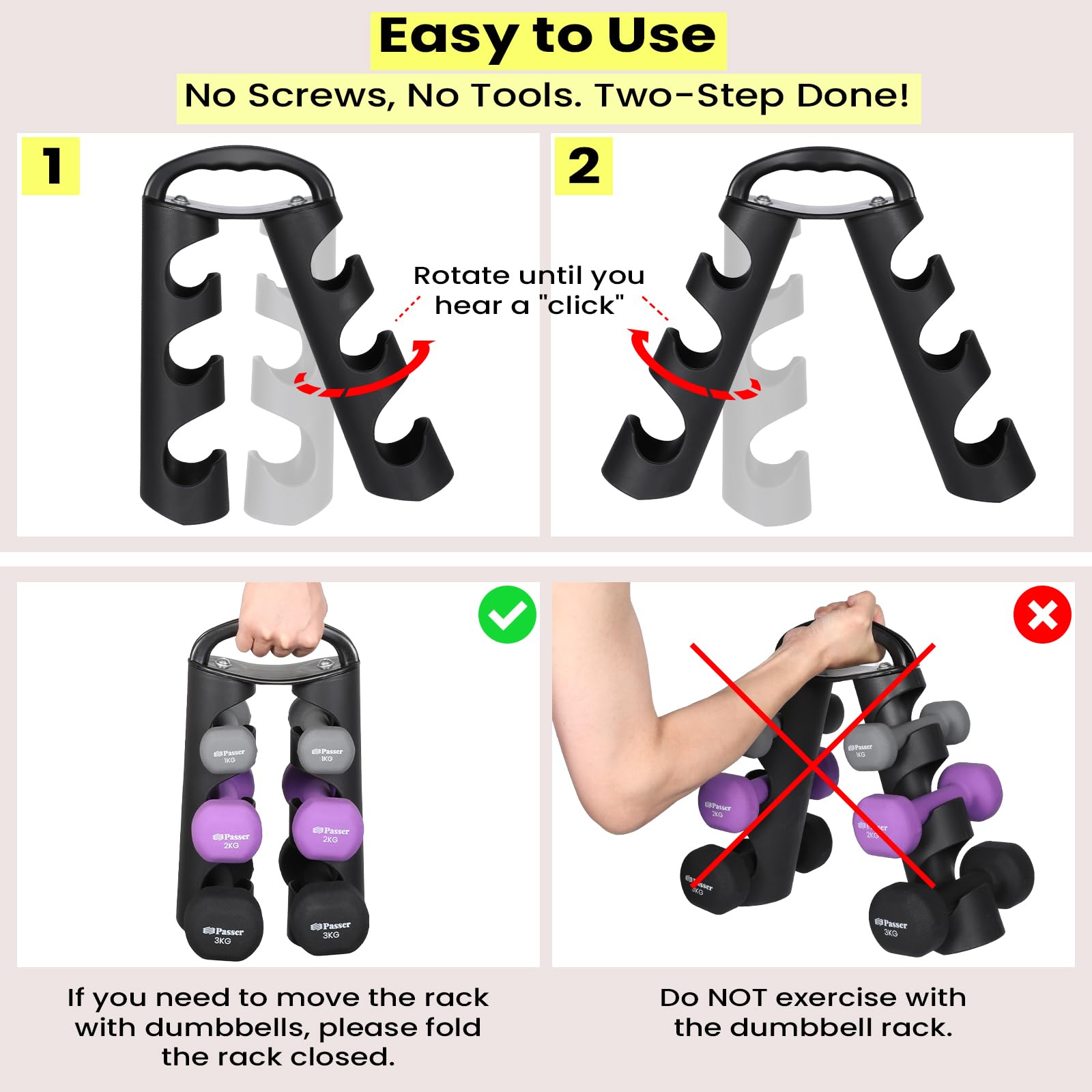 Neopren Hanteln Set mit 3-Tier Ständer, inkl. 2 × 1 kg, 2 × 2 kg, 2 × 3 kg, Hanteln Frauen Männer, Hantelset Kleine Kurzhantelset Gewichte Hantel für Damen - Krafttraining, Fitnesstraining, Gym