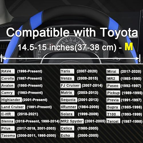 Miniatura 67 de West Llama Funda personalizada para volante de automóvil para Toyota Tacoma, 4Runner, Tundra, Sequoia, 15.5-16 pulgadas (negro + azul, tamaño grande)