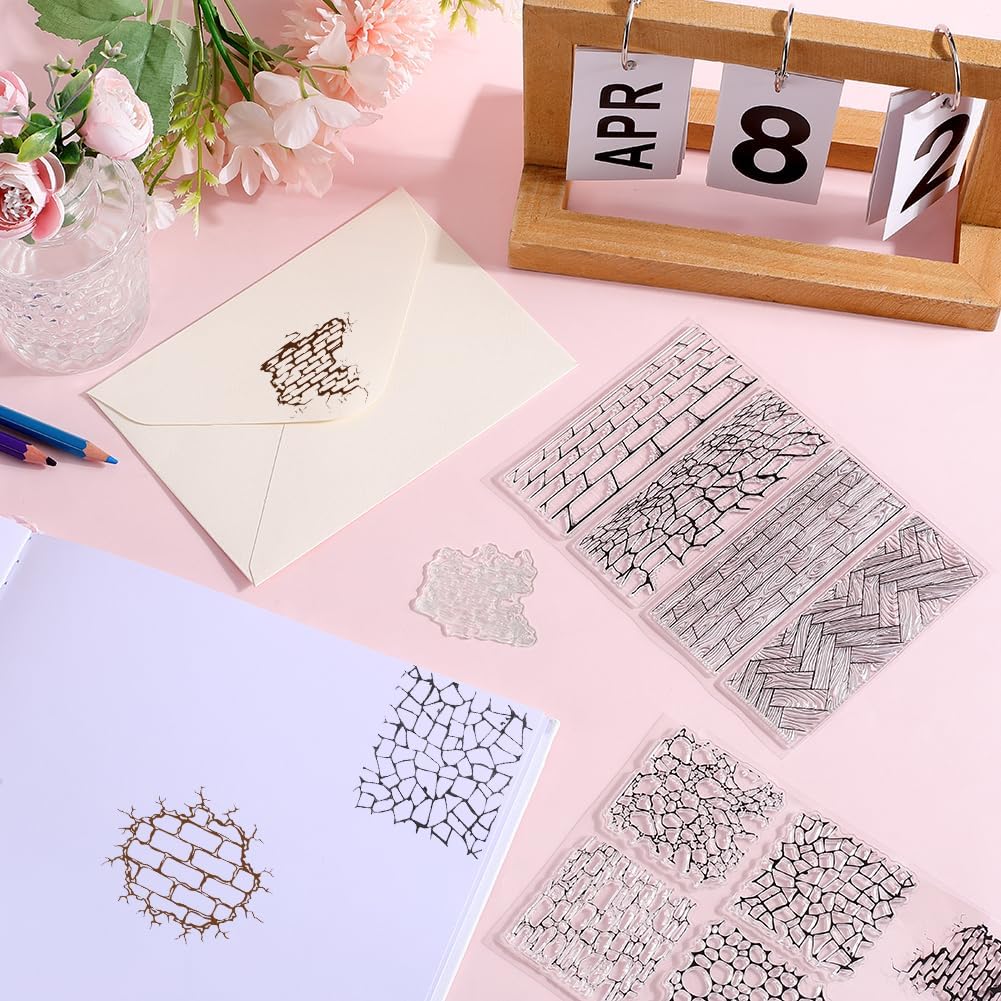 CRASPIRE 2Pcs Brick Crack Background Clear Rubber Stamps Floor Scenery Vintage Reusable Transparent Silicone Stamp Seals for Journaling Card Making Scrapbooking Photo Album Decorative DIY Christmas