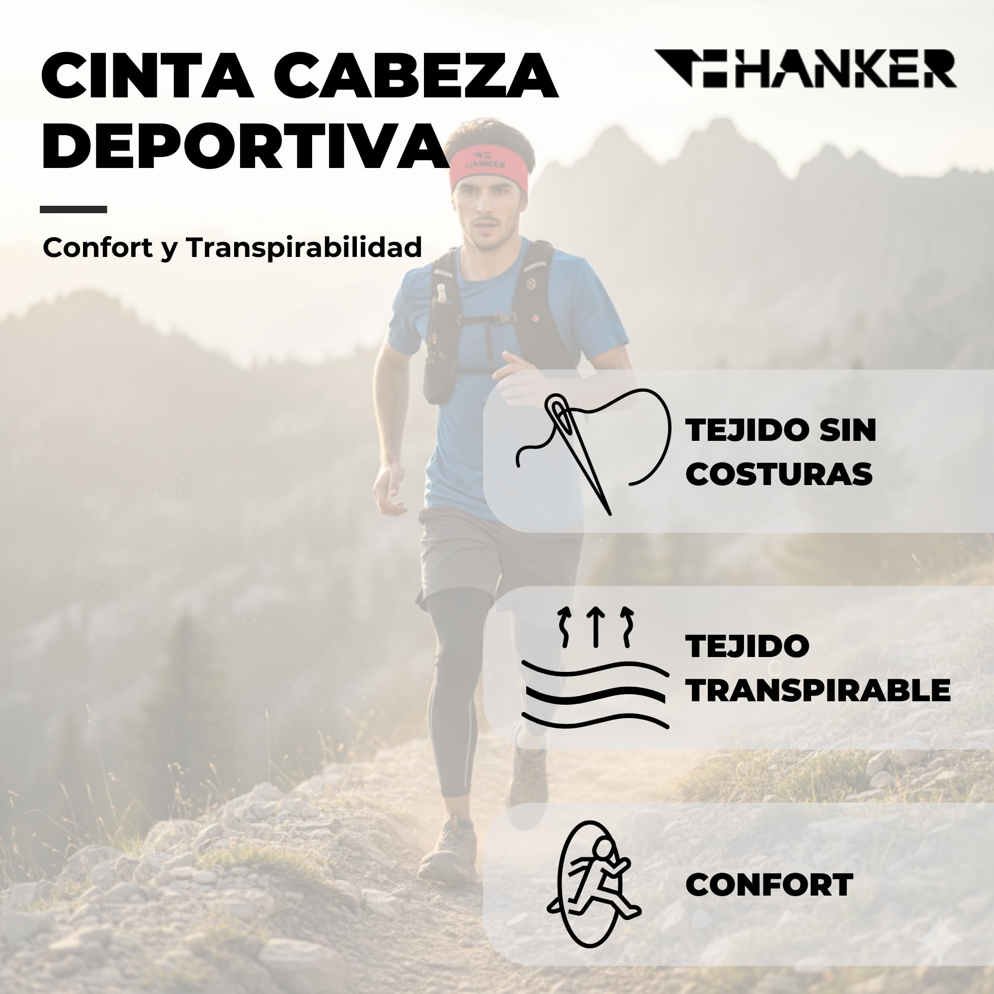 Cinta Pelo Headband Deporte Unisex Transpirable y Antideslizante Diadema Deportiva Ligera para Running Fitness y Trail