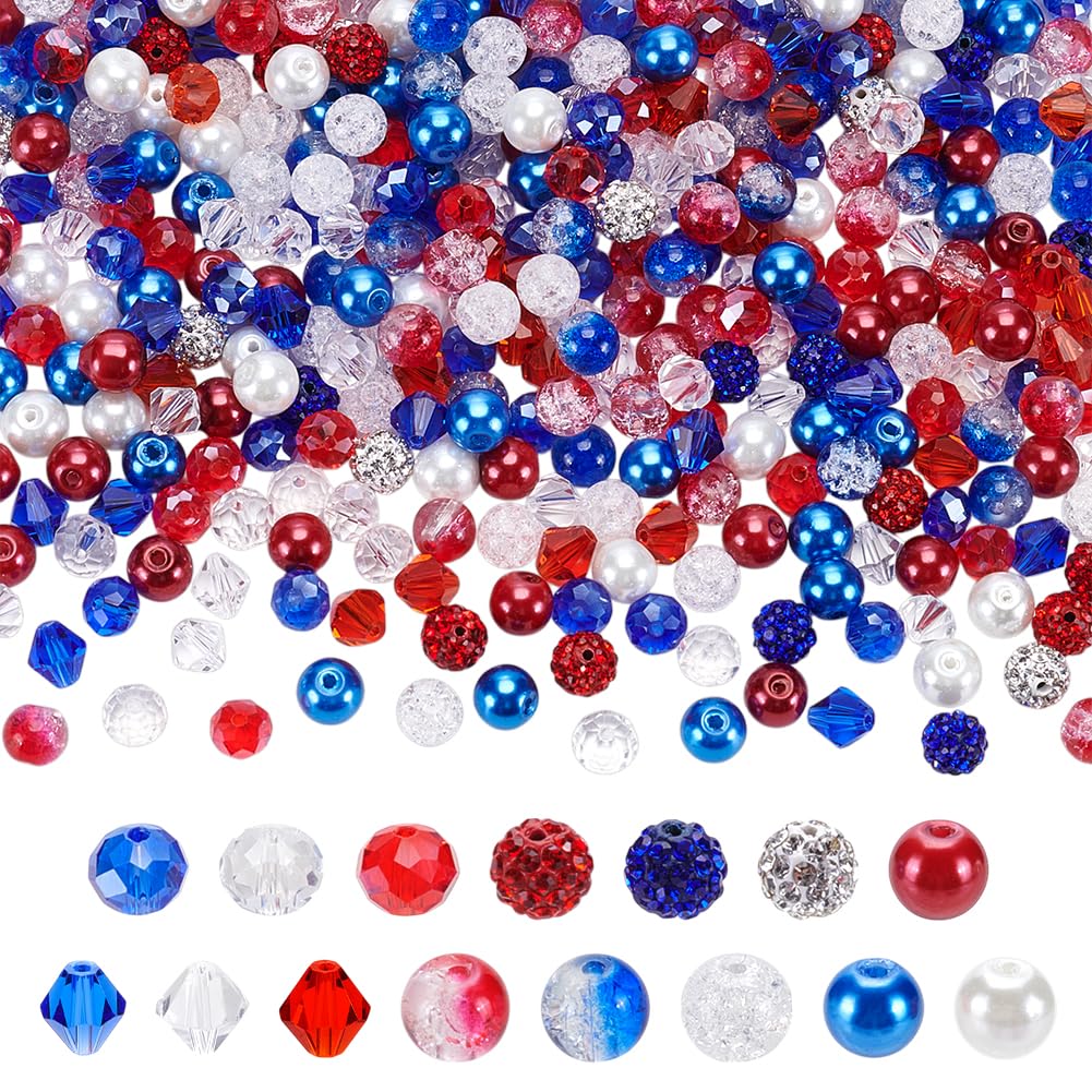 Perles bicônes pour la fabrication de bijoux en cristal de verre craquelé rouge blanc bleu