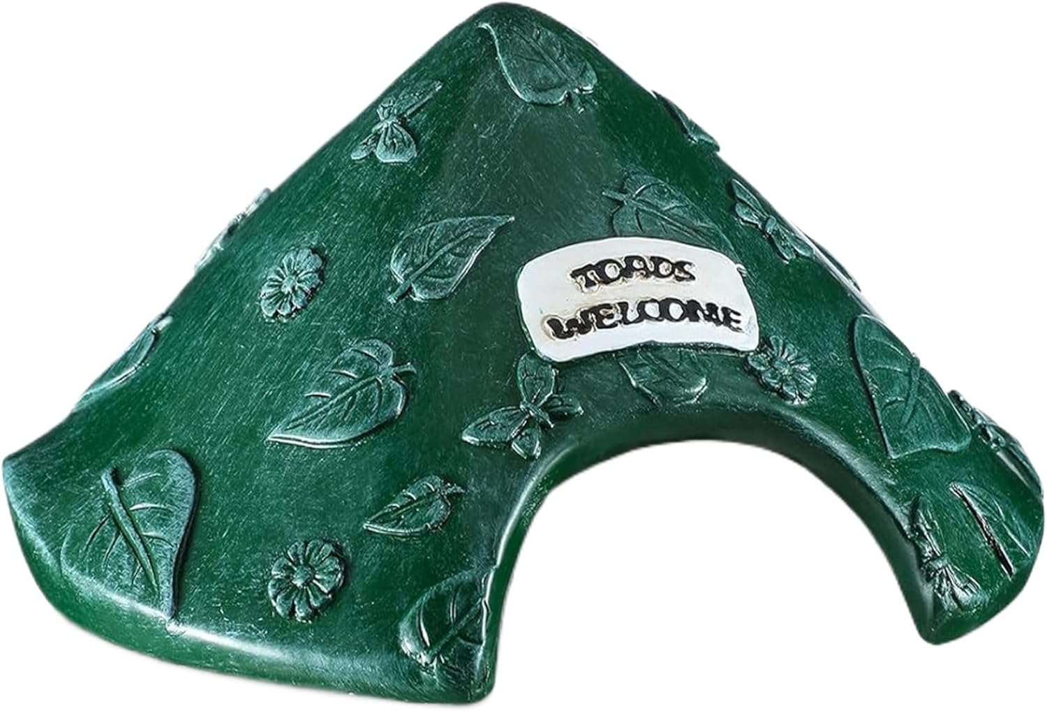 Toad House 8x4in Leaf Pattern Frog House Resin Protective Toad Habitat with Welcome Sign Cute Ideal for Home Outside Garden Zoo Aquarium Green