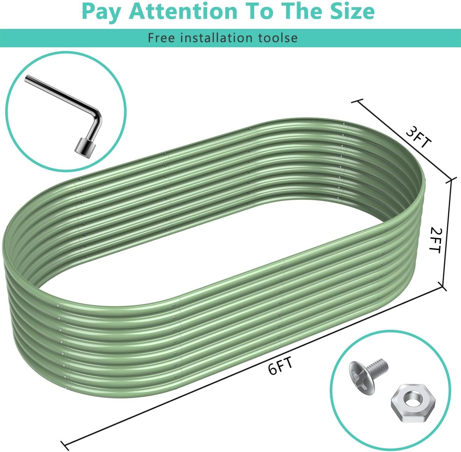 FRIZIONE 6FT(L)3FT(W)2FT(H) Raised Garden Bed Outdoor, Raised Planter Box Outdoor for Herb, Vegetable-Light Green