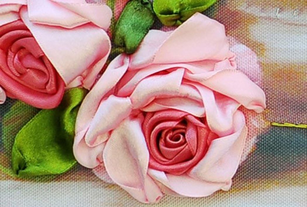 Aureate Handmade Ribbon Embroidery Kits Canvas 3D Wall Art Home Decoration DIY Needlepoint Tapestry Hanging Gift Blossom Rose Love 20"×33"