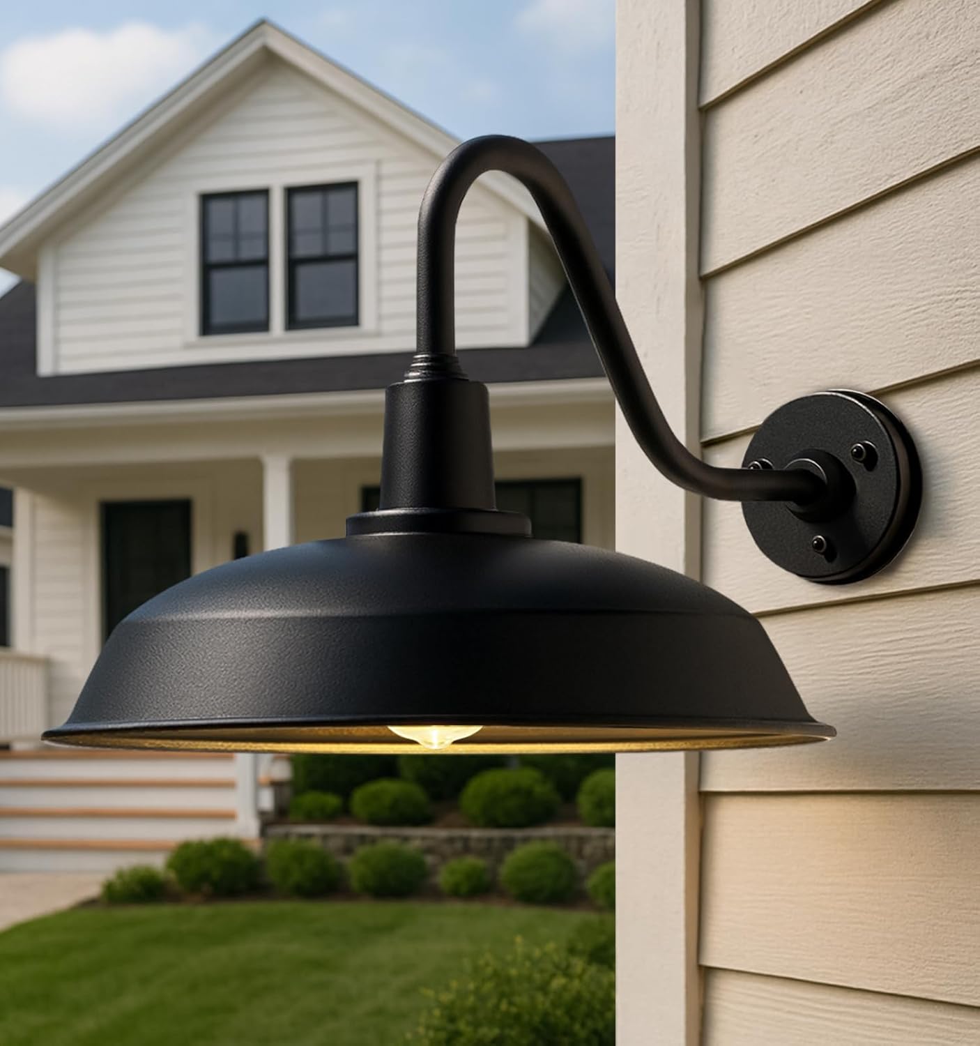 21 Large Black Outdoor Gooseneck Barn Light, Modern Vintage Style Barn Gooseneck Light for Garages, Farmhouses and Porches