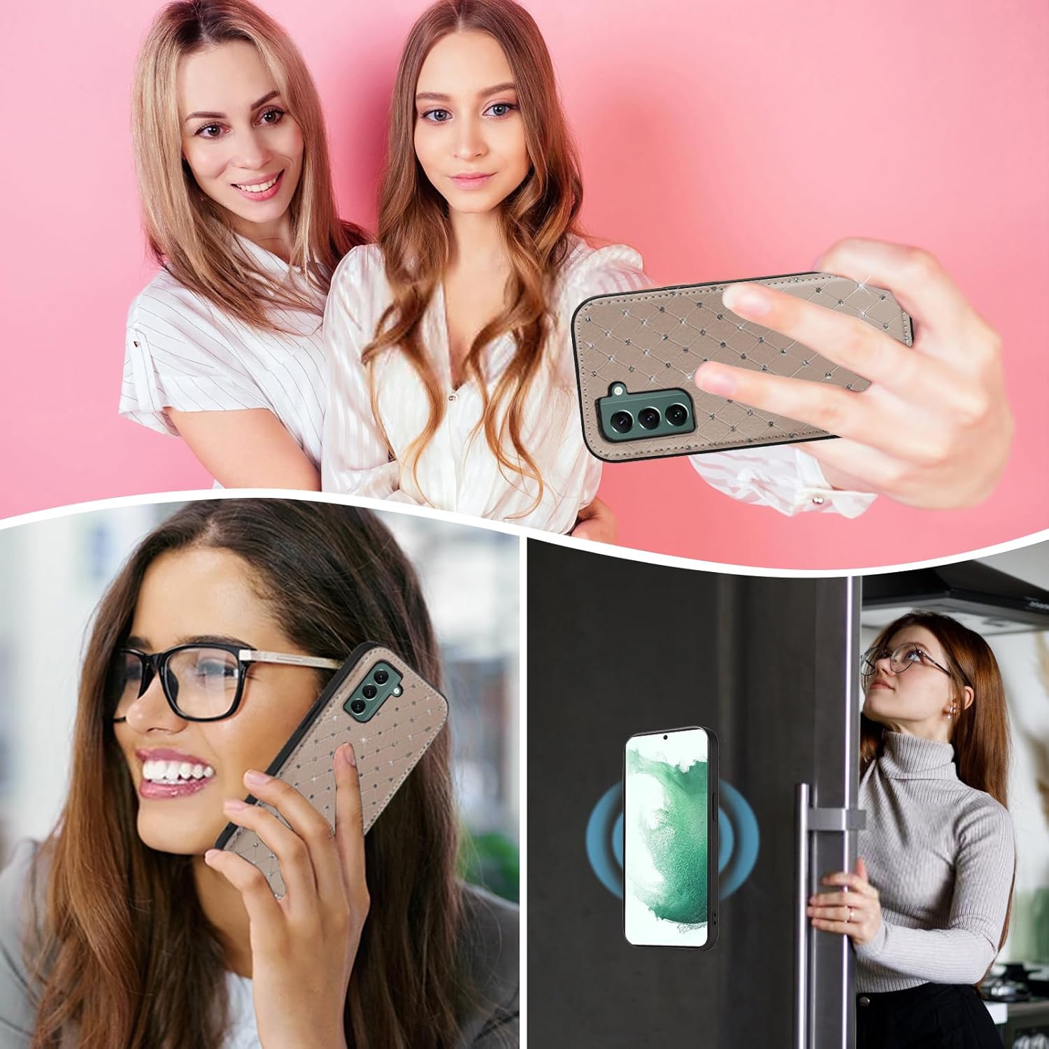 Asuwish Phone Case for Samsung Galaxy S22 Plus S22+ 5G Zipper Wallet Detachable Cell Cover with Screen Protector Crossbody Strap Bling Flip Credit Card Holder S22+5G S22plus 22S + S 22 22+ Women Grey