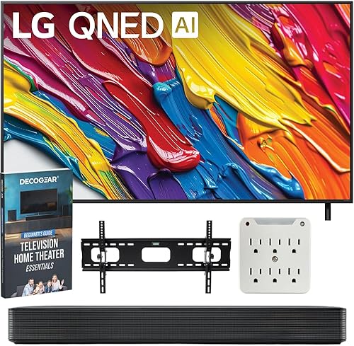 LG 55QNED82AUA - Paquete de Smart TV AI 4K de 55 pulgadas (2025) con barra de sonido compacta SKM1 de 2.0 canales, soporte de pared para TV de 37 a