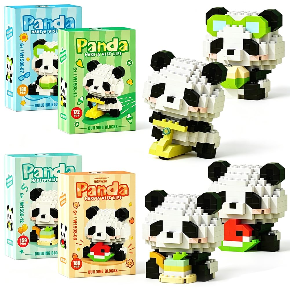 HATFRYF Panda Building Blocks Set, 4 PCS 3D Puzzle Building Toys, Creativity 3D Toy Particle Micro Building Toys, DIY Blocks Home Decor, Party Bag Fillers, Children's Birthday Party Gift-B