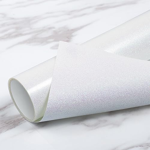 TransWonder Rainbow White Glitter HTV Glitter Heat Transfer Vinyl 12 x 5ft. Glitter Heat Vinyl Iron on Vinyl for Cricut T Shirts (Rainbow White)
