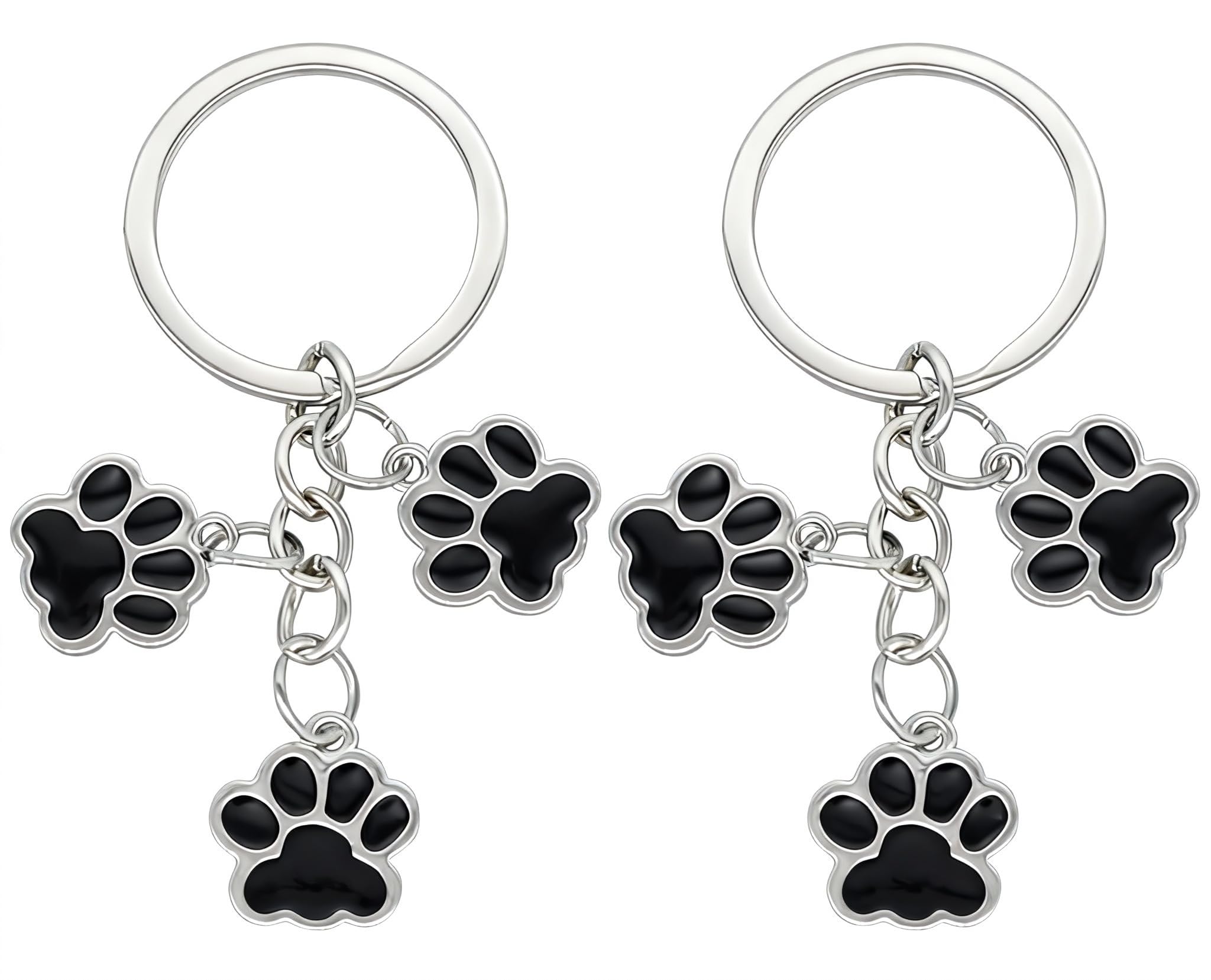 Moydolo Women's Black 2Pcs Cat Paw Keychain Pendant Metal Animal Dog Claw Key Chain Keyring Charm Gift For Girls Backpack Purse