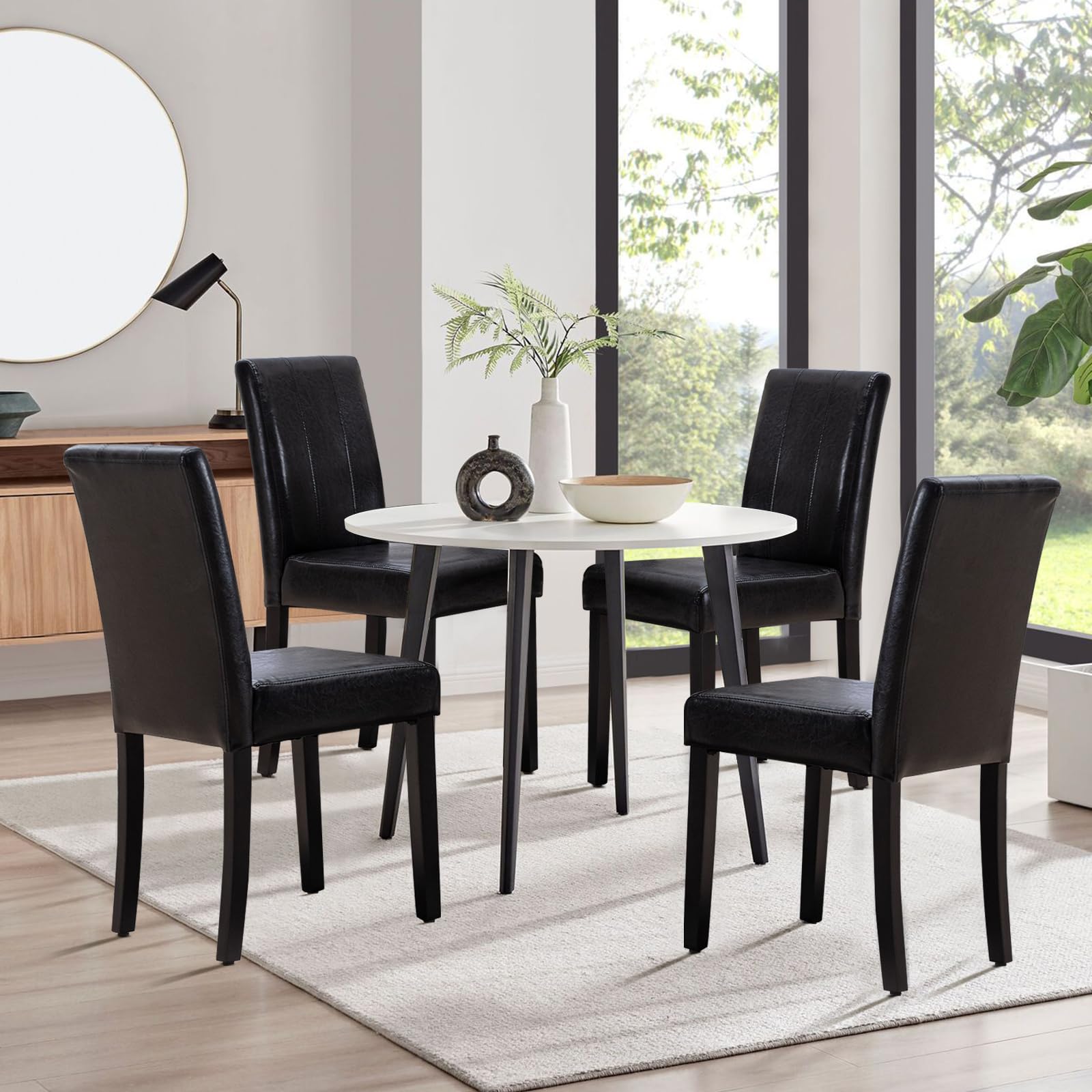 CRECQ Upholstered Parsons Dining Chairs Set of 4, PU Leather Modern Kitchen Armless Side Chairs with Solid Wood Legs for Living Room Dining Room,