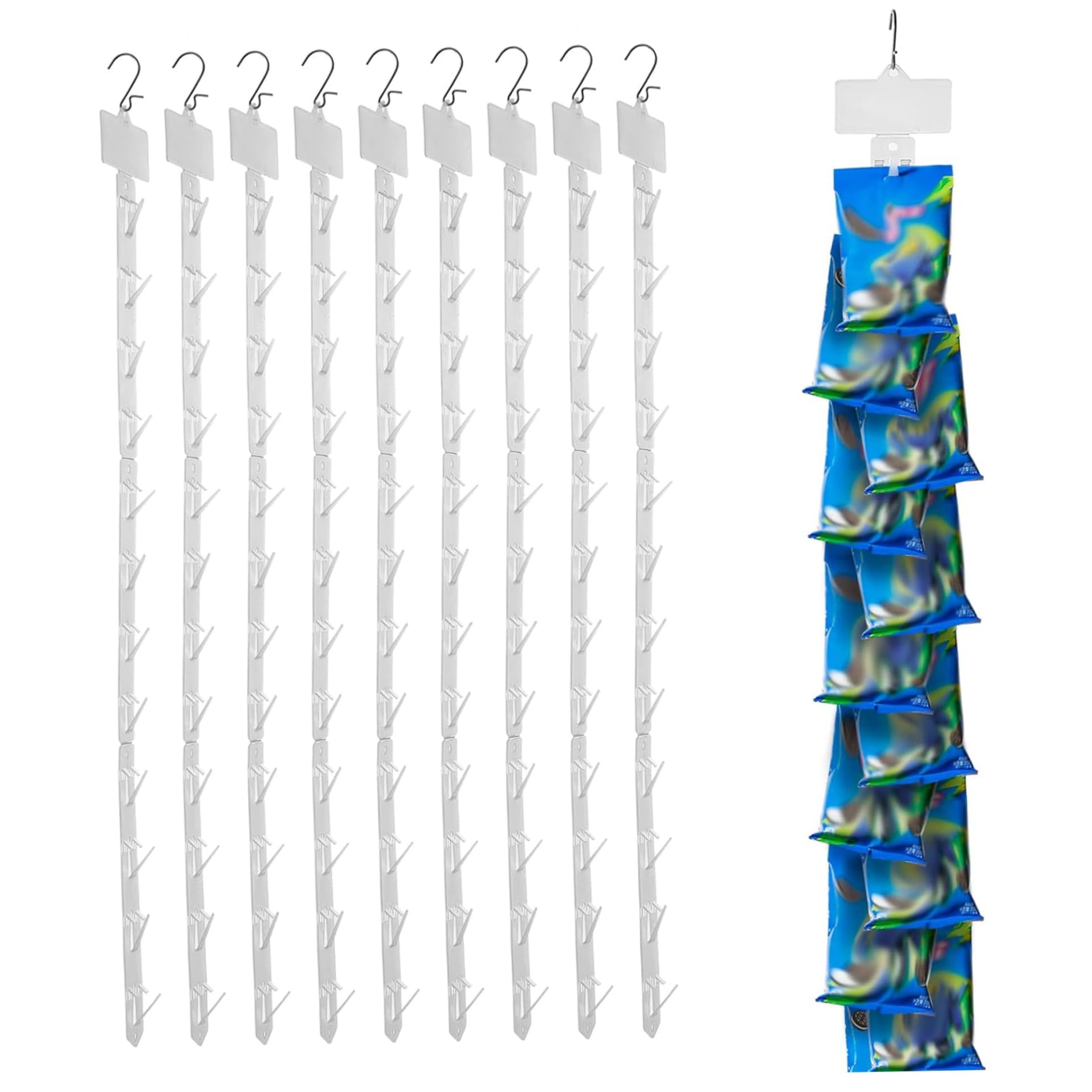 10 Pack Clear Pp Merchandise Display Strips, 12 Station Hanging Snack Racks for Retail Stores, Versatile Candy Bar Gum Organizers, Lightweight Display Solution for Supermarkets Convenience Stores