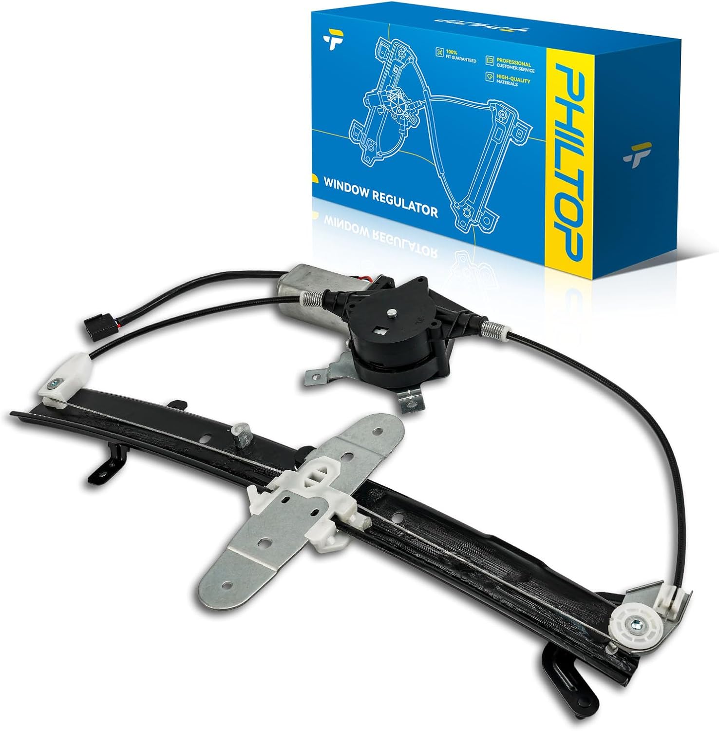 PHILTOP 741-688 Rear Left Driver Side Power Window Regulator with Motor Compatible with Lincoln Town Car 1998-2011