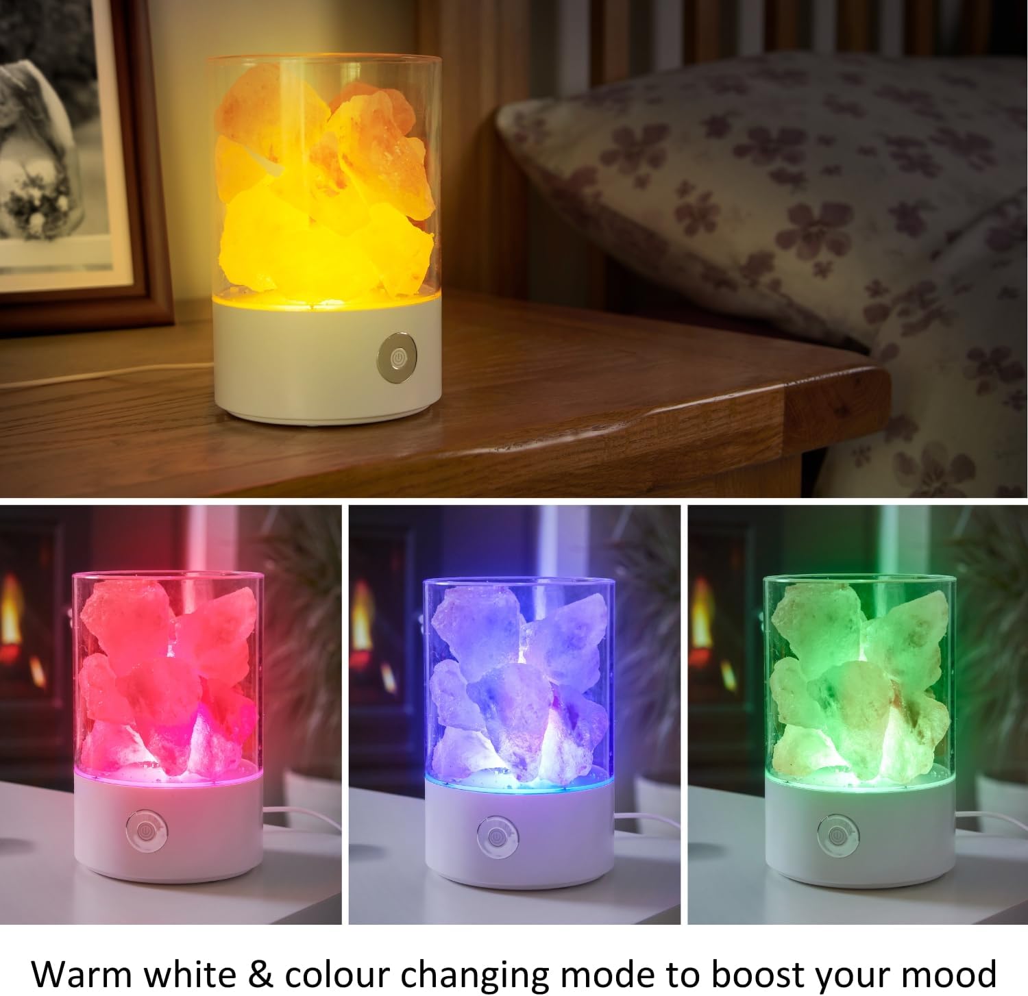 Auraglow 100% Original Rock Crystal Himalayan Pink Salt Lamp Range USB LED Ambiance Lamp with Warm White Light and Color Changing Modes, Brightness Adjustment