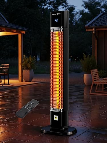 Miniatura 1 de Uthfy Calentador eléctrico para patio al aire libre, calentador infrarrojo de 1500 W con temporizador de 24 horas, control remoto, impermeable,