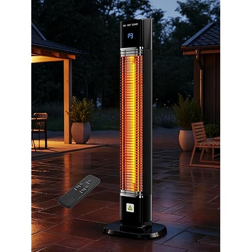 Uthfy Electric Outdoor Patio Heater,1500W Infrared Heater with 24H Timer, Remote, Waterproof, Quiet Portable Space Heater for Large Room, 35” Tower Heater for Indoor Garage, Balcony, Backyard, Shop